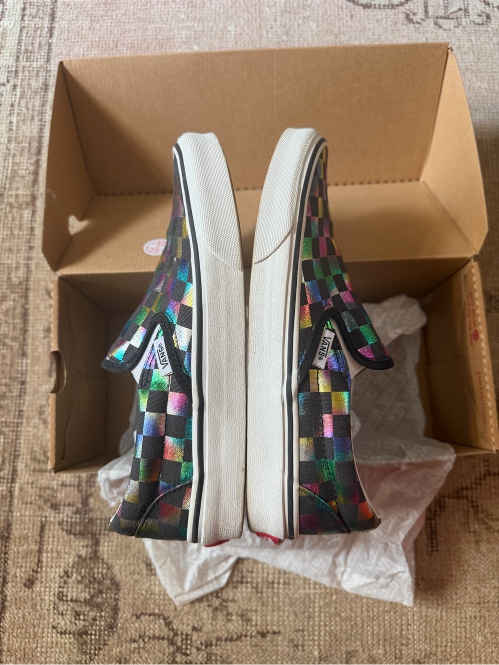 Vans Classic Slip-On Checkerboard Multicolor Holographic Sneakers - Picture 2 of 5